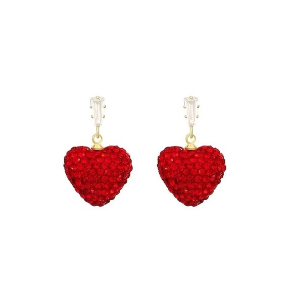 Red Crystal Heart Drop‎ Earrings - Picture 1 of 3